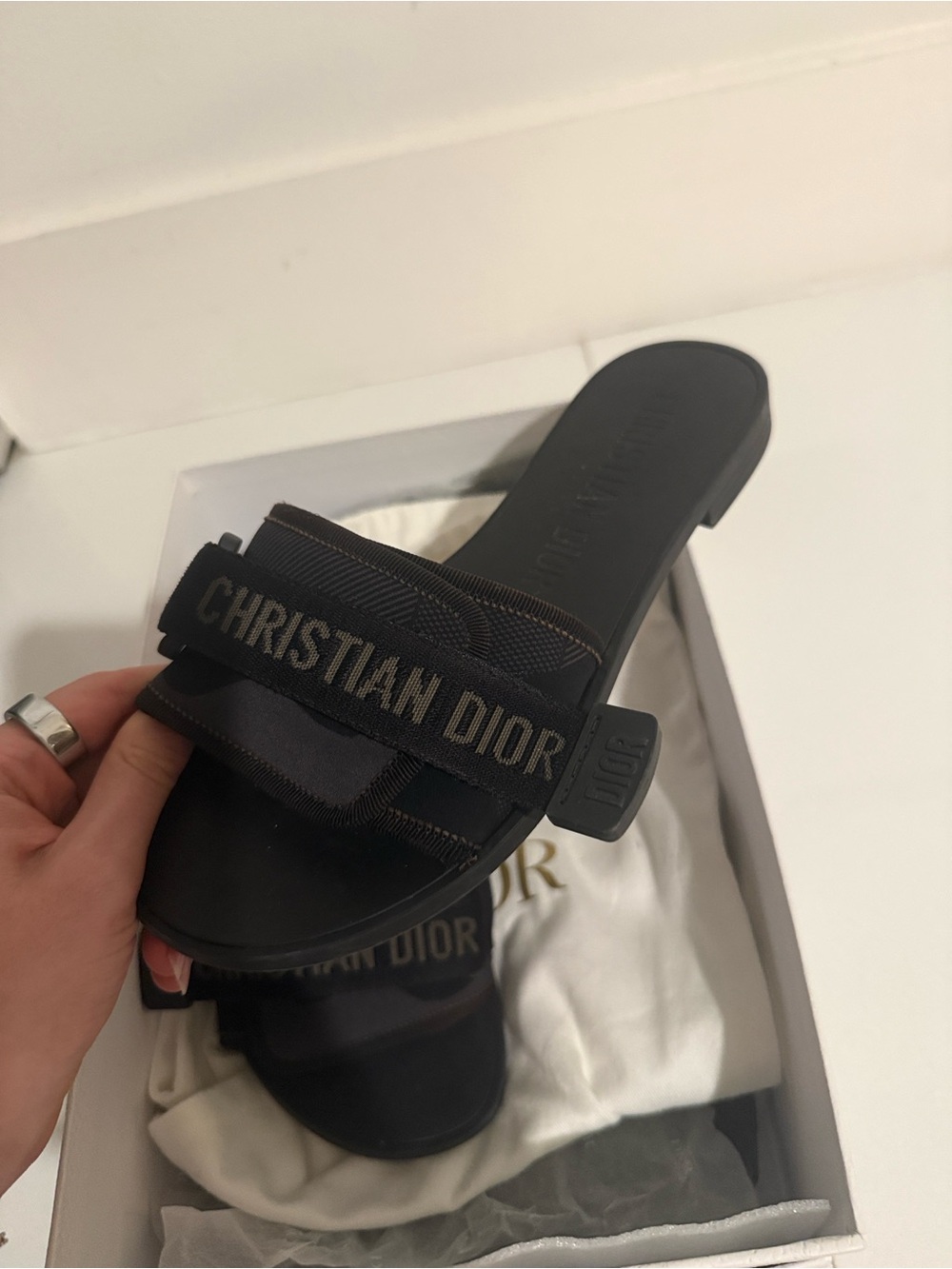 Dior Black Logo Slide Sandals - Picture 4 of 5